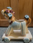 Vintage mid century 6" tall ceramic horse on wheeled cart, baby planter — photo 3