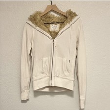 Y2K Vintage Abercrombie  Fitch Faux Fur Lined Cream Hoodie Size Small
