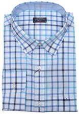 Paul Shark Yachting Mens Shirt Long Sleeve Shirt Size 45 17.75" Blue Check