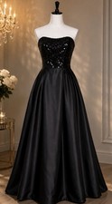 Cachet Formal Dress Womens 6 Black Strapless Sequin Bodice A-Line Cocktail Eveni