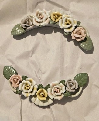 Porcelain Ceramic Rose Flower Arrangement Set of 2  
