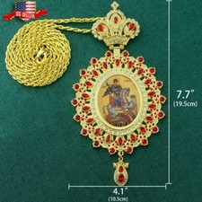 Orthodox Pectoral Gold Cross Church Crucifix Priest Bishop Necklace St George
