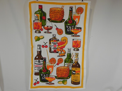 Vintage Cotton Scotch Whiskey Cocktails & Fruit Themed Tea / Bar Towel, Brazil