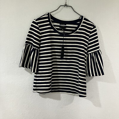 NWT W5 Women s Top Short Sleeve Small Navy Blue & White