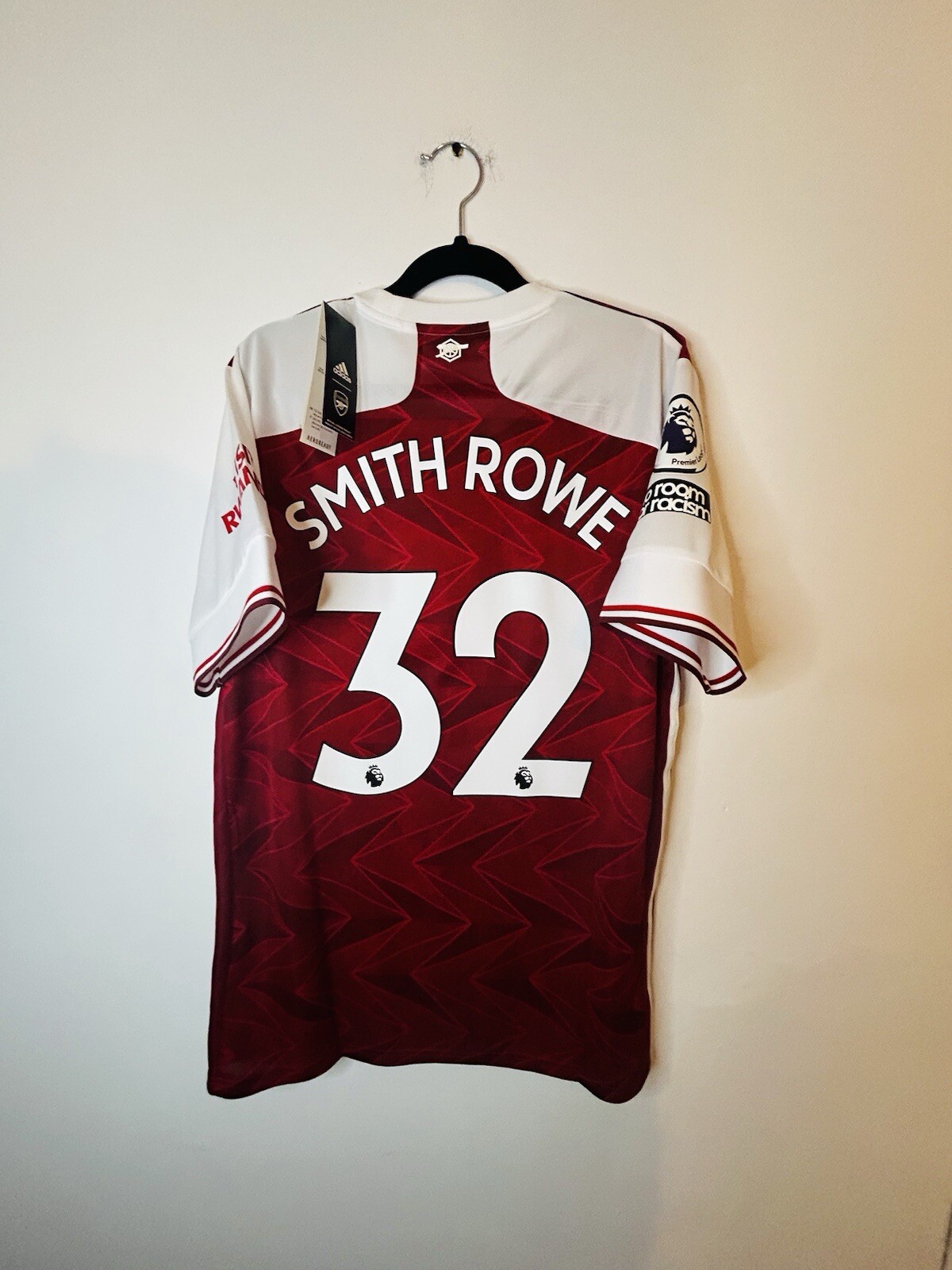 FILA Maglia calcio nuova con etichette Smith Rowe 32 Arsenal uomo L Home 2020 21 Adidas originale