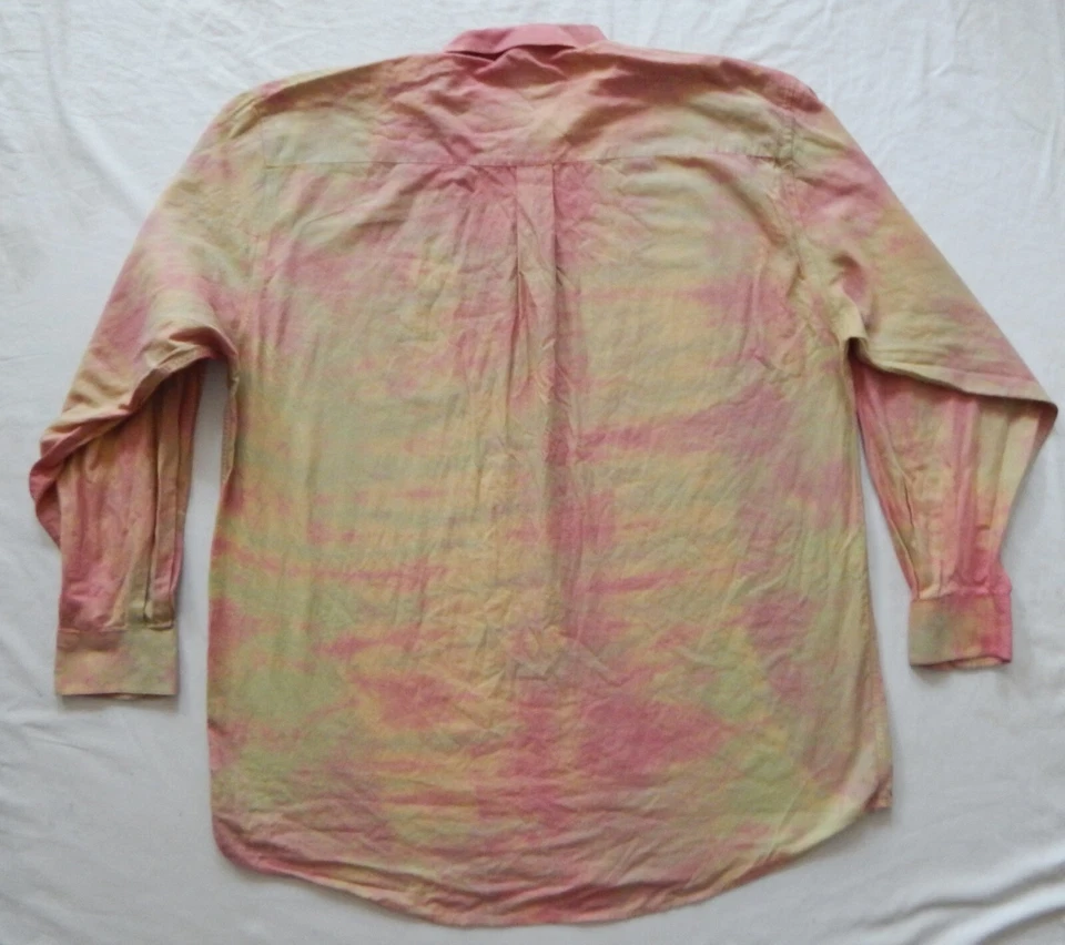 Camisa Tie Dye Rosa Naranja Rayas Manga Larga Abotonada - 2XL Para Hombres Hecha a Mano XXL Foto 2 de 4