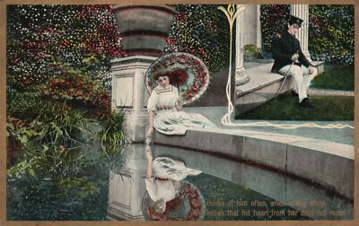 Young Lady Thinking About Him Often When Sitting Alone Lovers Vintage Postcard