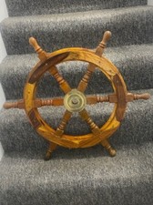 HOLZBOOT PIRATENLENKUNG VINTAGE ANTIK RAD 24 ZOLL SCHIFFE WAND DEKOR MESSING