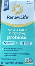 60 Renew Life Extra Care Digestive Probiotic 50 Billion CFU VegCaps Expire 10/26