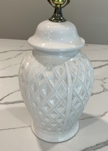 white lattice ginger jar lamps