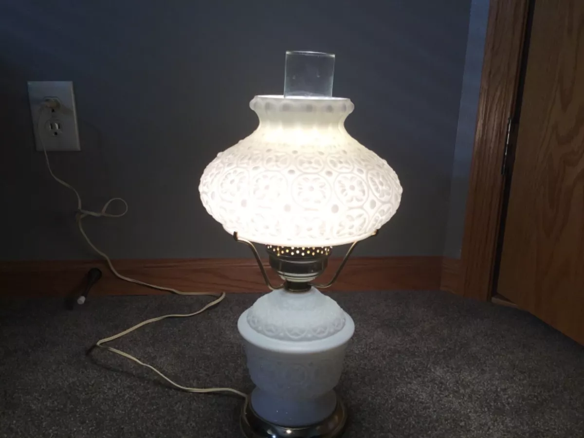 white vintage milk glass embossed hurricane lamp eBay