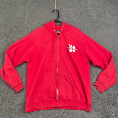 Trader Joe's Hoodie Zip Up Red Hawaiian Flower Vintage M