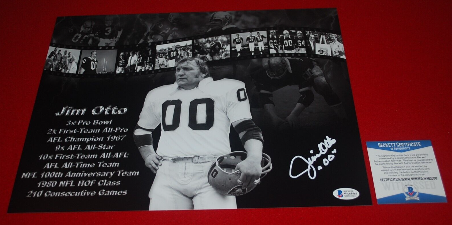 JIM OTTO Autographed Signed Oakland Raiders 11x14 photo Beckett Witnessed COA WA65566 