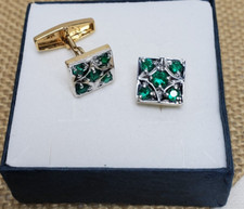1.42 TCW Colombian Emerald Cuff Links for Men in 14K Yellow Gold