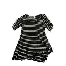 A Pea in the Pod Maternity Shirt Womens Medium Black Striped Short Sleeve Tunic