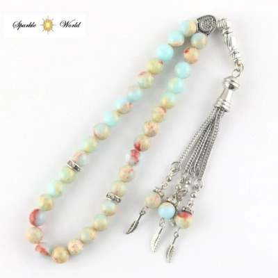 Mehrfarbiger Achat Stein Islamisches Gebet Tasbeeh, 33 Perlen Tasbih, Misbaha