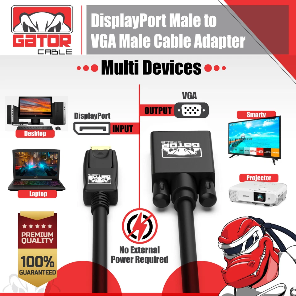 DisplayPort to VGA Cable Adapter For HDTV PC Desktop Monitor Video 4K 1080P 6FT - Image 2 of 4