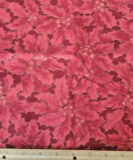 Holly Berries Leaves with Gold Accents Christmas Cotton Fabric By The Yard