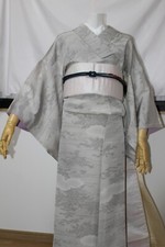 Antique 100 Silk Kimono  Obi belt Set   Elegant silver Excellent Condition