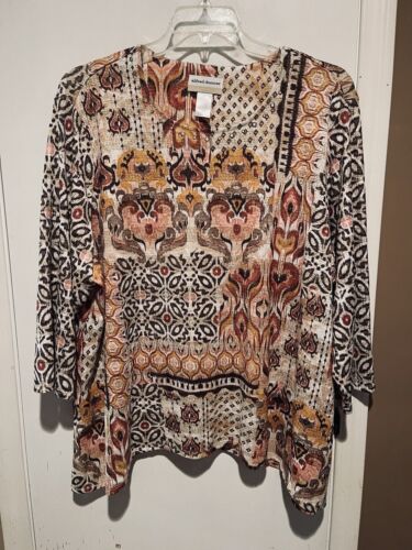 Alfred Dunner Women’s Plus 3X Animal Print Top Embellished Metallic 3/4 Sleeve