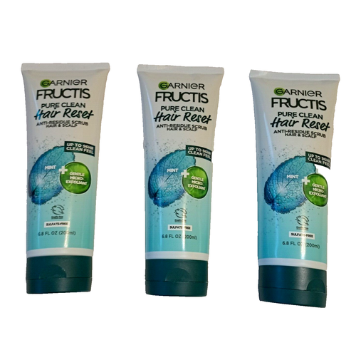 3 neue Garnier Fructis Pure Clean Hair Reset sanftes Anti-Rückstands-Peeling, 6,8 flüssige Unzen