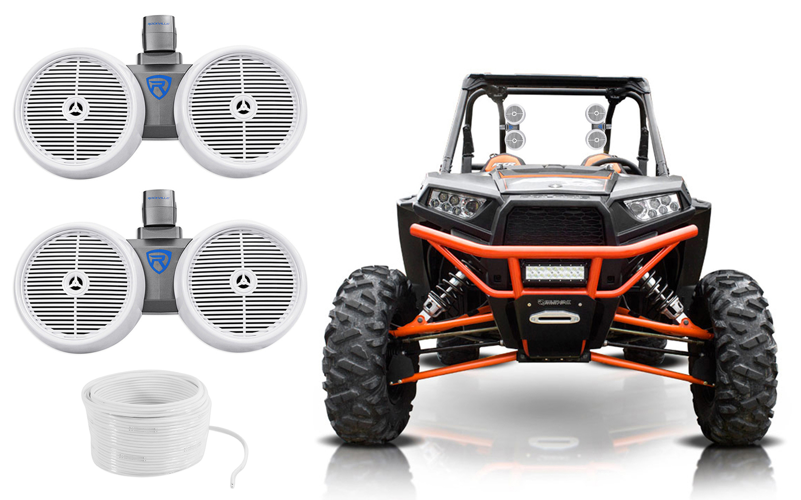 2 Башенных динамика Rockville DWB80W Dual мощностью 8 800 Вт для Polaris RZRJeepATVUTVтележки 35990₽