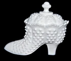 Fenton Hobnail White Milk Glass #3700 Covered Slipper / Candy Box