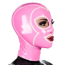 Pink Latex Hood with White Brim Open Eyes Mouth for Beautiful Girl Rubber Mask