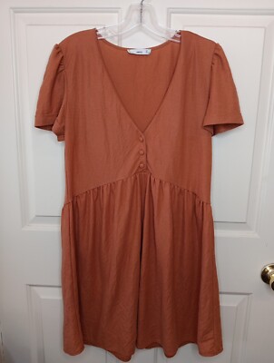 Mango MNG Short Sleeve Flowy Mini Dress Burnt Orange Size 4