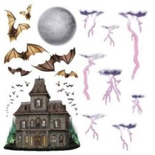 Halloween Haunted House Night Sky Backdrop Props Set 7" to 40" Plastic