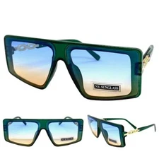 Classy Elegant Modern Contemporary Shield SUNGLASSES Green Frame Light Tint Lens