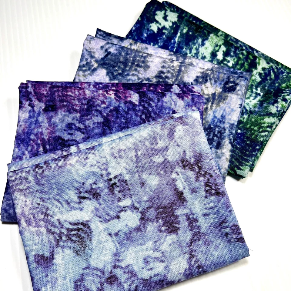 Jewel Tones Batik-Look Fabric Fat Quarter 4 Pack Purple Blue Green 100% Cotton - Image 2 of 4