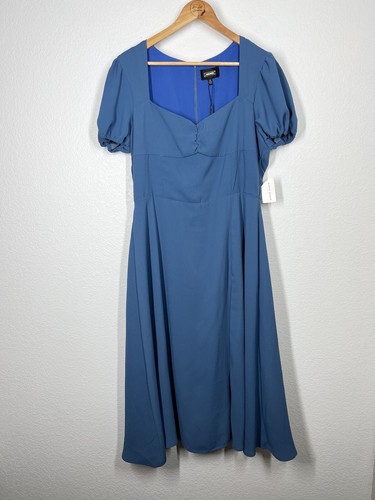 Alexia Admor Denim Blue Gracie Sweetheart Slit Midi Dress Size 14