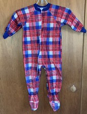 Vintage Carter  s Footie Pajamas Toddler 3T Red Plaid Fleece Polyester Full Zip