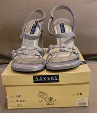Bakers Rose Women's 4.5" Block Heel Y2K Silver Grey Rosettes Size 10B With Box
