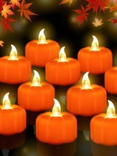 12 Pc Pumpkin Flameless LED Tea Light Candles Battery Operated
