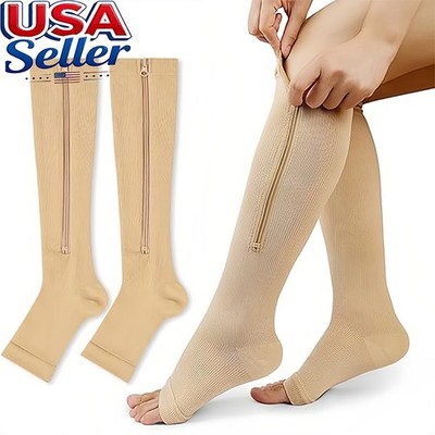 Calcetines de compresión con puntera abierta y cremallera 1/3X, 15-20 mmHg