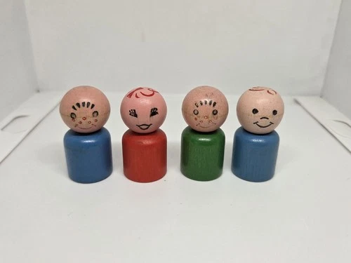 Vintage Fisher Price little people lot of 4 straight-sided wood boys/girls