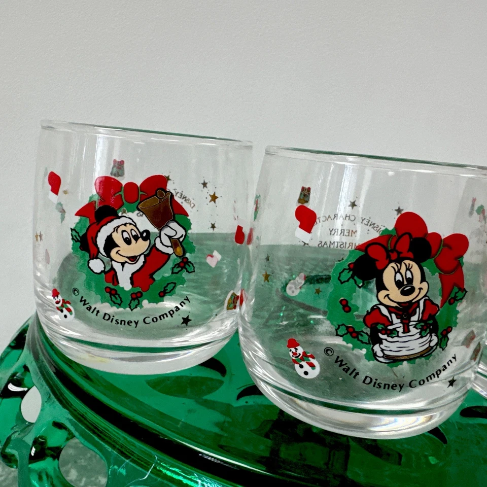 Vintage Walt Disney Navidad Ponche Vasos RARO Mickey Minnie Donald Daisy Foto 2 de 4