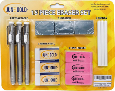 15 Piece Art Eraser Set, 3 White Vinyl (Firm), 3 Pink Rubber (Medium), 3 Kneaded