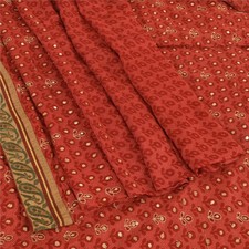 Sanskriti Vintage Bollywood Sarees Pure Georgette Red Hand Beaded Sari Fabric