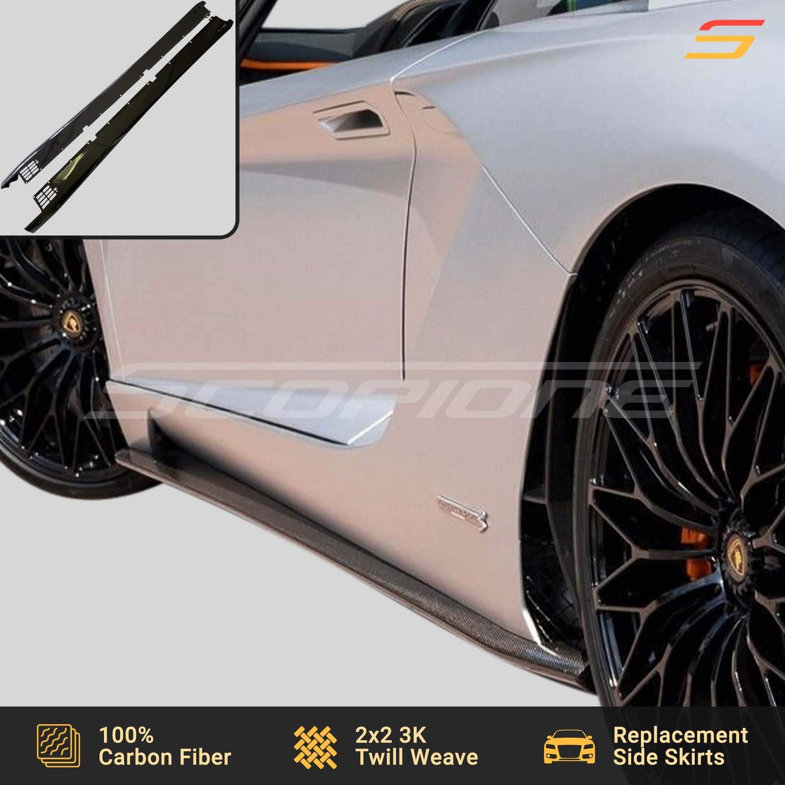Scopione Carbon Widened Side Skirts for Lamborghini 18-21 Aventador S LP740-4
