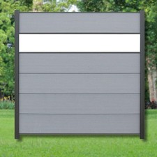 WPC Zaun XL Komplettset grau Steingrau Sichtschutzzaun Dekor Glas 180x180 cm