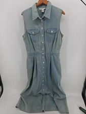 Chaus Sport Women's Dress Denim Vintage Button Down Sleeveless Long Dress Chic