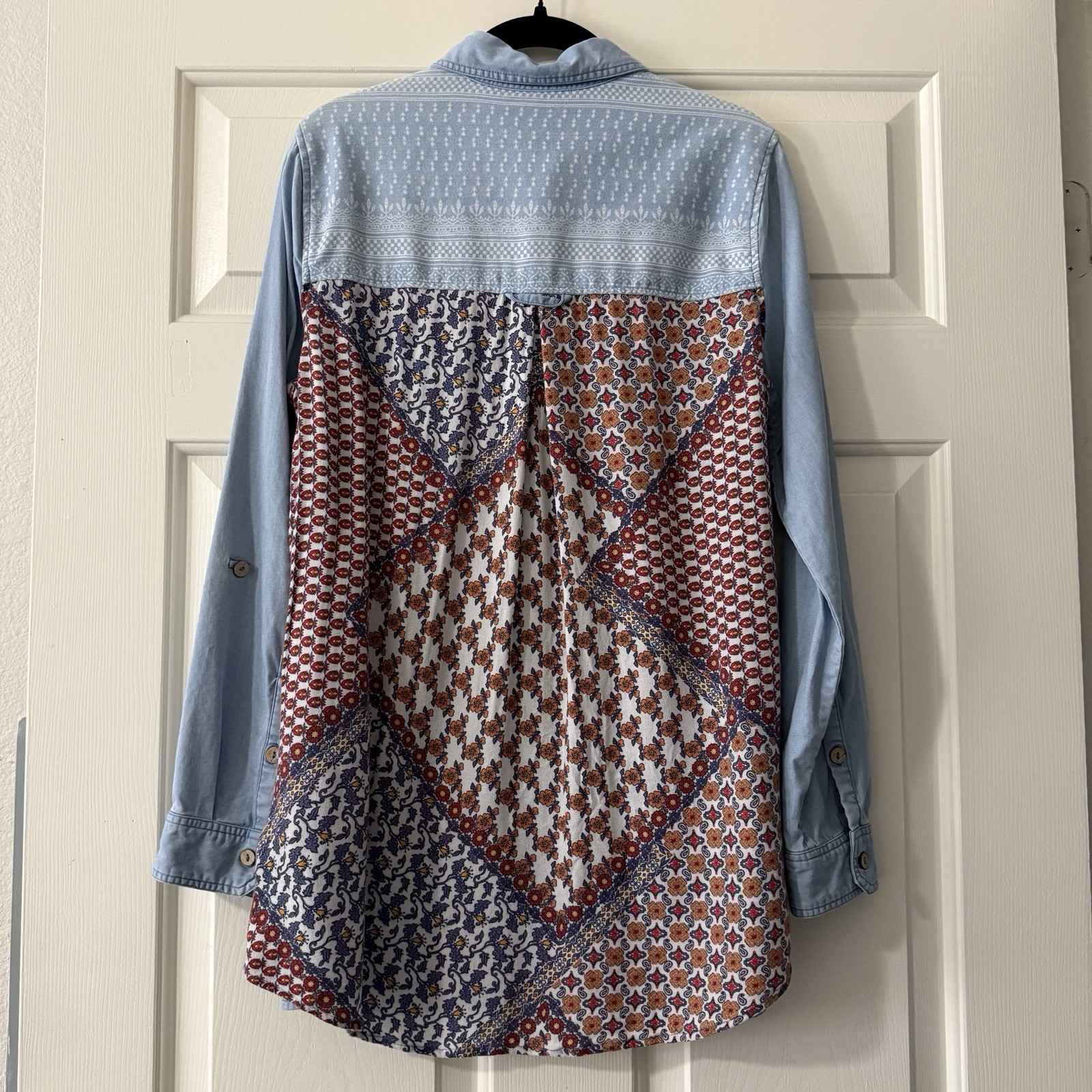 John Mark Blue Chambray With Boho Pattern Floral … - image 2