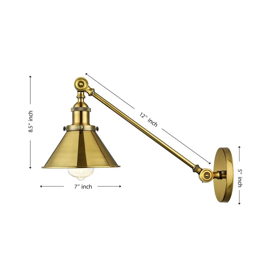 Adjustable Arm Wall Light Fixtures Brass Finish 1 Light Wall Sconce 7" Indust... - Image 2 of 4