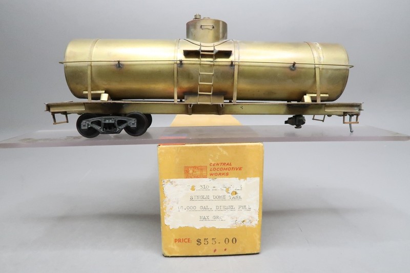 O BRASS CENTRAL LOCOMOTIVE WORKS SINGLE DOME TANK CAR UNPAINTED