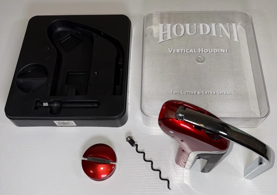 HOUDINI Vertical Houdini Corkscrew Bottle Opener w/Foil Cutter & Extra Spiral - Image 2 of 4