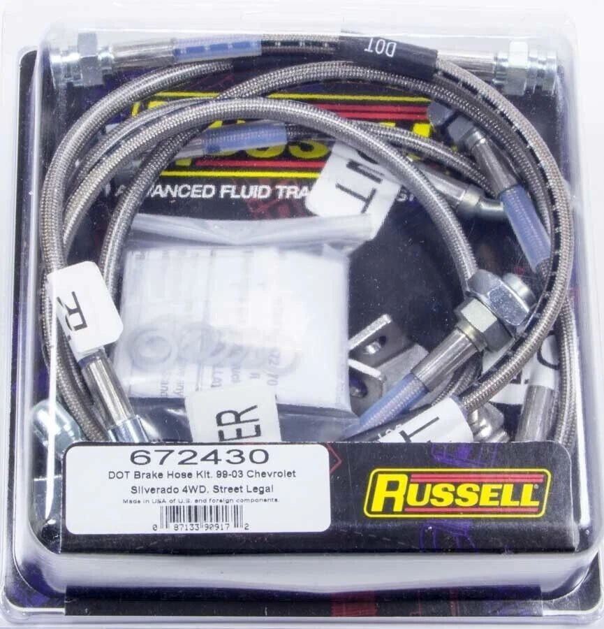 Kit de línea de manguera de freno de acero inoxidable Russell 672430 1999-05 Chevy Silverado C1500 4x4 Foto 2 de 2
