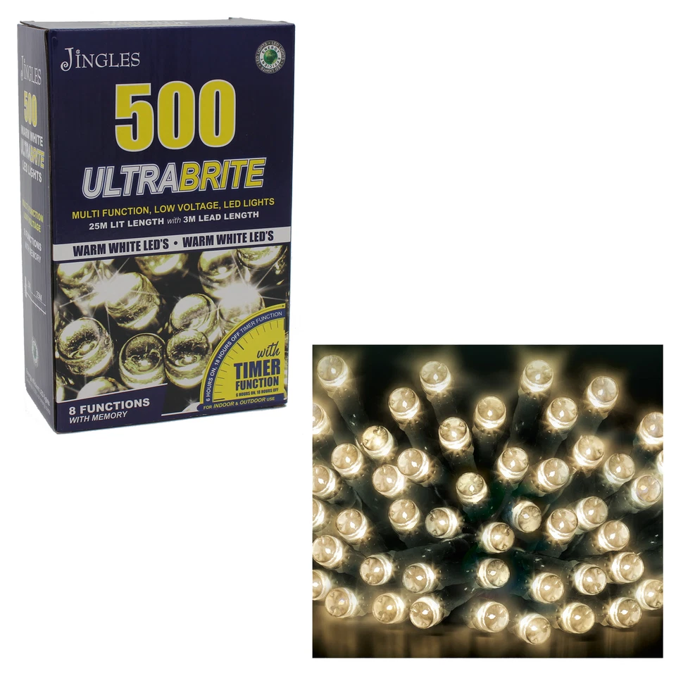 Navidad Ultra Brillante Luces Multifunción con Temporizador - 500 Blanco Cálido - Imagen 1 de 1